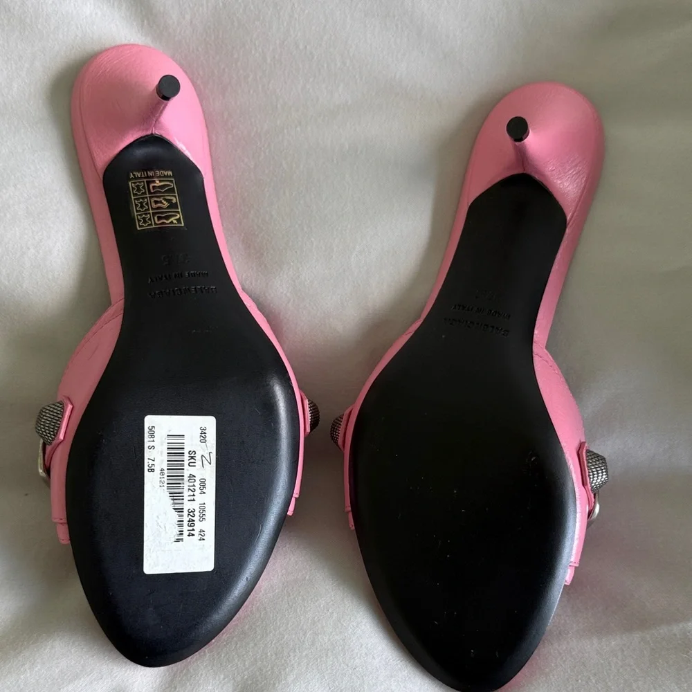 Balenciaga Pink Leather Slide Mules with Silver-Tone Studded Buckles Size 7.5 - Picture 5 of 9